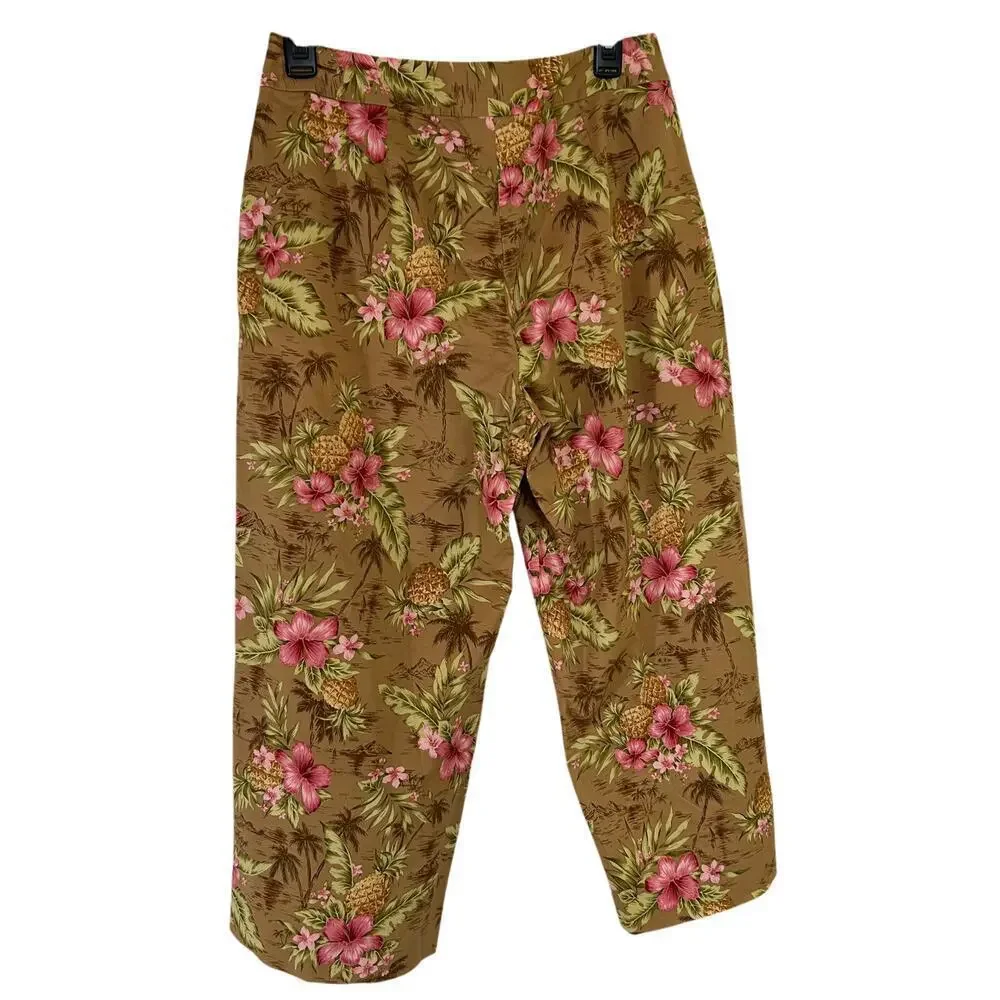 Tommy Bahama Stretch Wide Leg Tropical Print Crop Pants Size 8 Beach